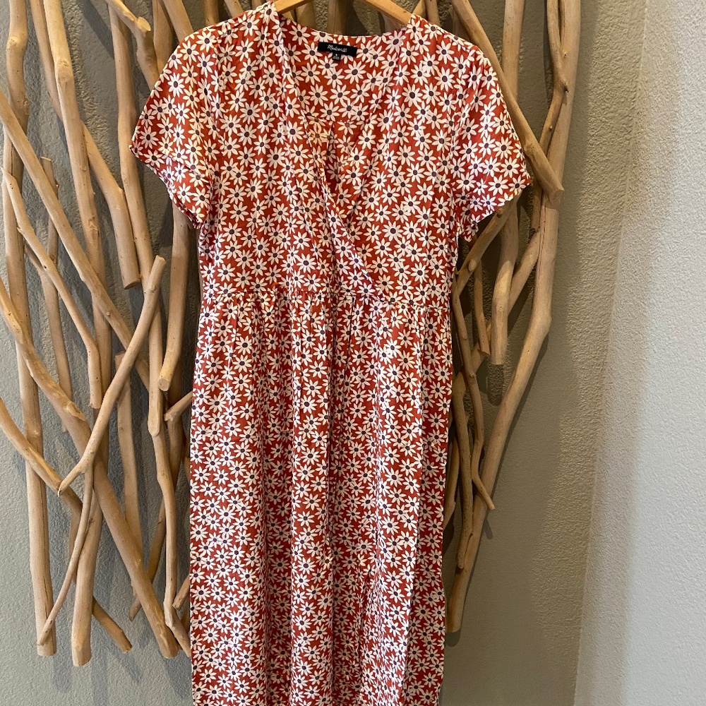 Russet Daisy Faux Wrap Madewell Midi Dress Medium - Picture 2 of 5